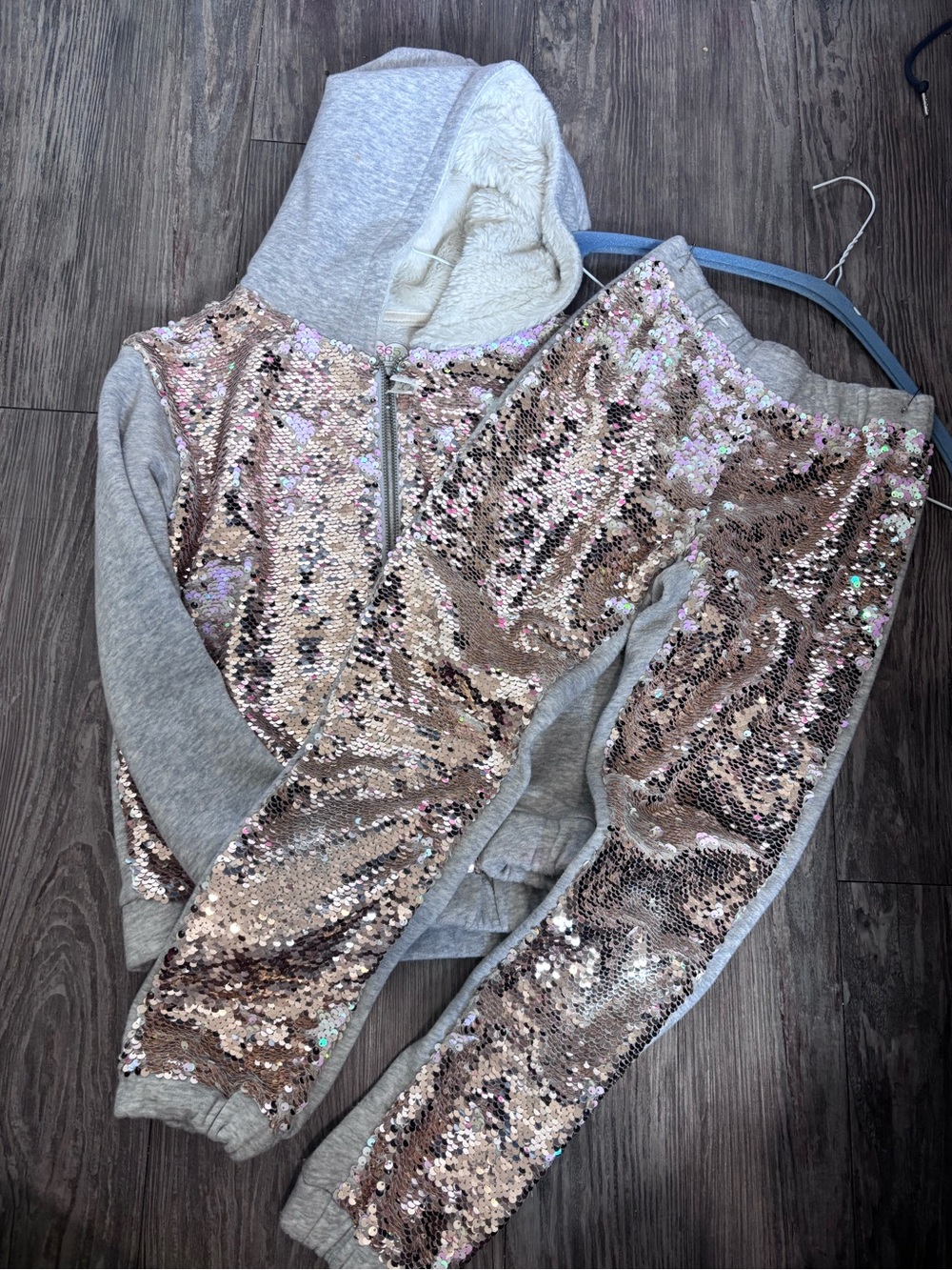 Kids Sequin Accent Gray Hoodie & Jogger Set